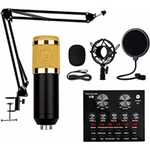 New Series Uni-Directional Condenser Microphone Set With V8 Sound Card Excellent Reproduction of Voice And Music Professional