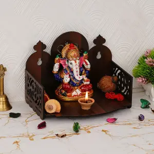 Idol Holder Small Wooden Table And Wall Hanging Puja Murti Stand for Worship Devghar for Home, Cafe, Office or Shop in Brown