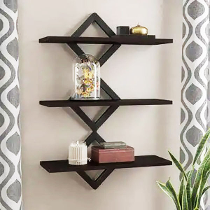 Beautiful Diamond Design Wall Decor Shelf Rack Black (Pack of 3 pcs)