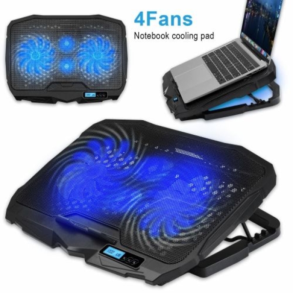 Laptop Cooling Pad 4 Fans Adjustable 10 Inch to 17 Inch Notebook Cooler, Blue Light, S18 For Any Laptop Speed Control Button - Image 6