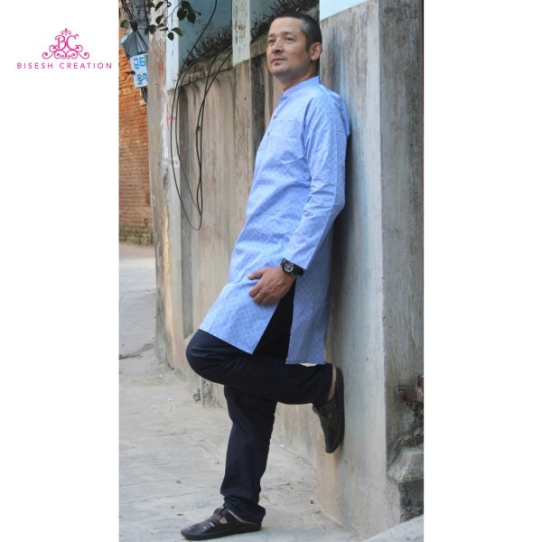 Bisesh Creation Dim Blue Paper Cotton Printed Kurta For Men - Image 2