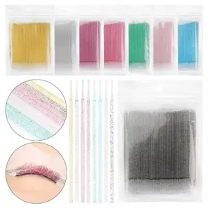 Professional Eyelashes Extension Buds Eyelash Cleaning Brush Glitter Handle Micro Eyelash Extension Brush Micro Applicator Brush Disposable Micro Cotton Swab Brush