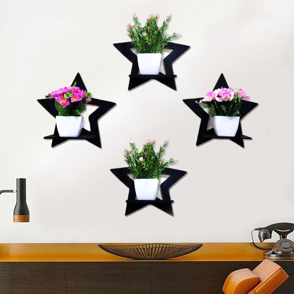 Ressence Star Shelf Wooden Beautiful Aesthetic Design Wall Decor Art and Shelf Rack In Black Pack Of 4 Pc - Image 4