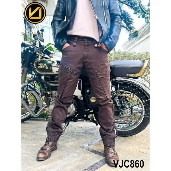 VIRJEANS (VJC860) Stretchable Cargo Multi Pocket Box Zipper Joggers Pant For Men-Coffee - Image 4
