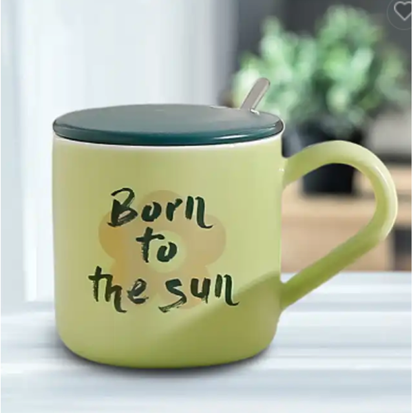 KOJA Ceramic Creative Tulip Ins Style Cute Couple Water Mug With Lid & Spoon - Image 2