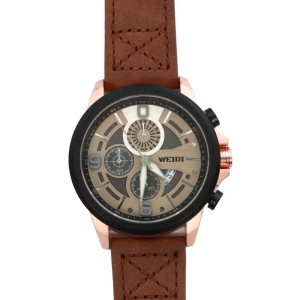 Fancy Round Dial Date Leather Watch For Men