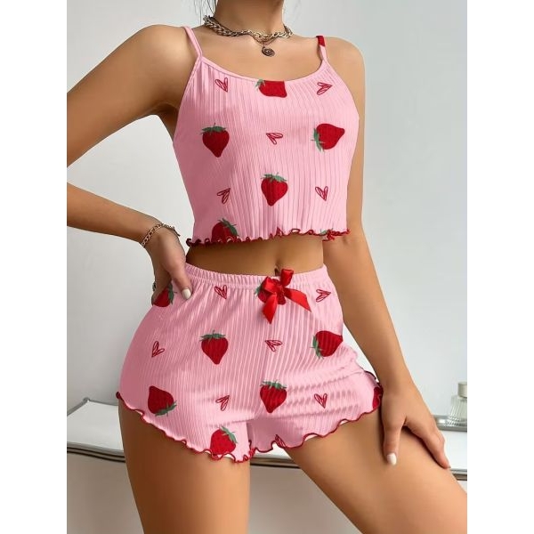 Fancyra 2 Piece Pajama Set for Women Sleeveless Cami Top and Shorts Pajama Set - Image 3