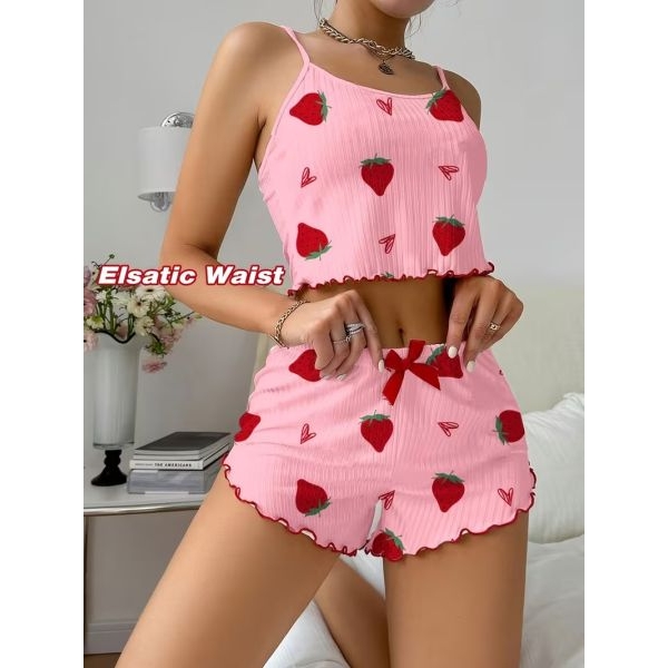 Fancyra 2 Piece Pajama Set for Women Sleeveless Cami Top and Shorts Pajama Set - Image 4
