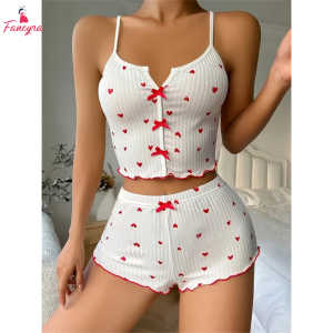 Fancyra 2 Piece Pajama Set for Women Sleeveless Cami Top and Shorts Pajama Set