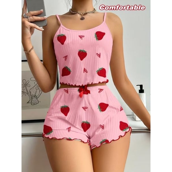 Fancyra 2 Piece Pajama Set for Women Sleeveless Cami Top and Shorts Pajama Set - Image 5