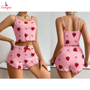 Fancyra 2 Piece Pajama Set for Women Sleeveless Cami Top and Shorts Pajama Set