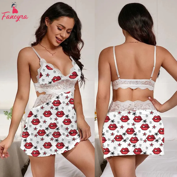 Fancyra Babydoll Floral Sheer Slip Nightdress Lingerie With G String Panty For Women - Image 2