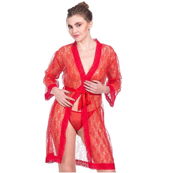Fancyra Babydoll Lace Net Robe Lingerie Nightwear Dress Free Size - Image 3
