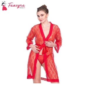 Fancyra Babydoll Lace Net Robe Lingerie Nightwear Dress Free Size