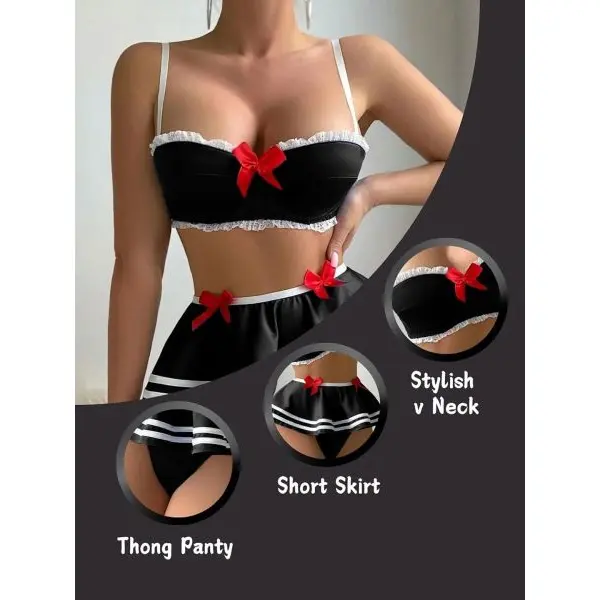 Fancyra Babydoll Lingerie Crop Top & Lingerie Set Flirty Nightwear for Women - Image 3