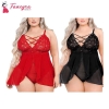 Fancyra Babydoll Lingerie Double Layer Elastic High Waist Teddy Chemise Suspender Floral Lace Combo Nightdress For Women Free Size