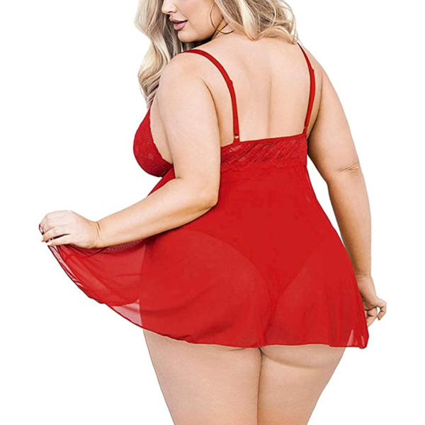 Fancyra Babydoll Lingerie Double Layer Elastic High Waist Teddy Chemise Suspender Floral Lace Combo Nightdress For Women Free Size - Image 3