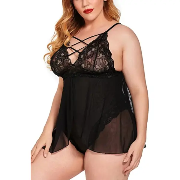 Fancyra Babydoll Lingerie Double Layer Elastic High Waist Teddy Chemise Suspender Floral Lace Nightdress For Women Free Size - Image 2