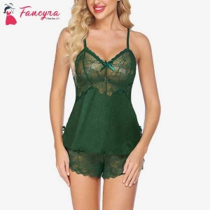 Fancyra Babydoll Lingerie for Honeymoon Nightwear Bridal Nightdress with Panty Free Size