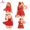 Fancyra Babydoll Lingerie for Women Double Layer Elastic Lace Cups High Waisted Open Fronted Mesh Skirt Teddy Bodysuit