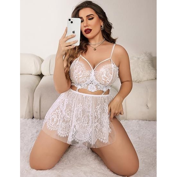 Fancyra Babydoll Lingerie Lace Mesh Nightwear Chemise Nighty For Women - Image 2