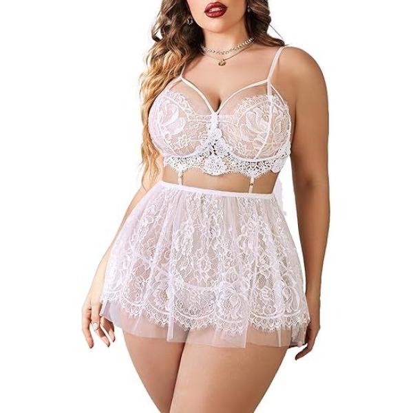 Fancyra Babydoll Lingerie Lace Mesh Nightwear Chemise Nighty For Women - Image 3
