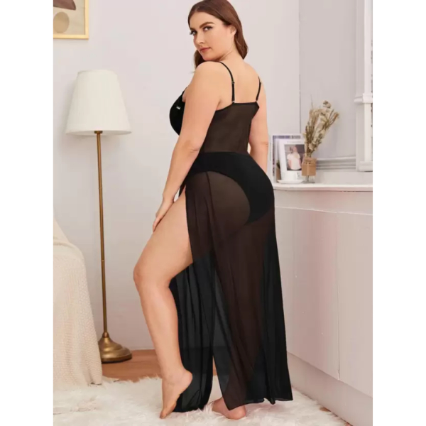 Fancyra Babydoll Lingerie Sheer Lace Chemise Mesh Sleepwear Maxi Dress Combo Nightgowns For Women Free Size - Image 3