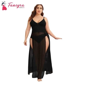 Fancyra Babydoll Lingerie Sheer Lace Chemise Mesh Sleepwear Maxi Dress Combo Nightgowns For Women Free Size