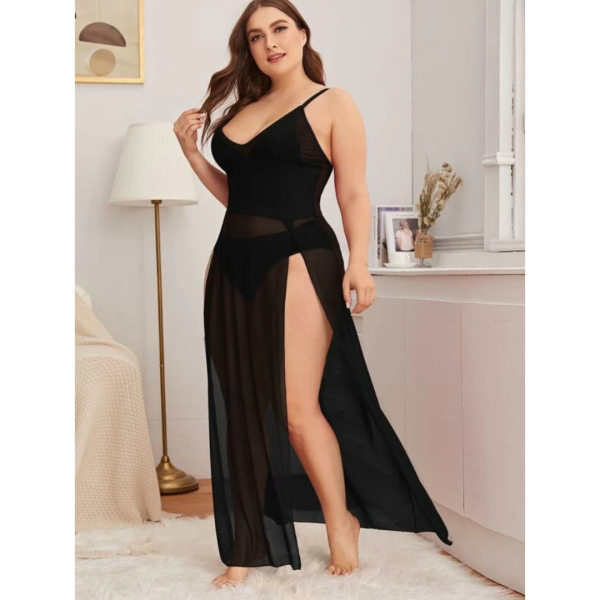 Fancyra Babydoll Lingerie Sheer Lace Chemise Mesh Sleepwear Maxi Dress Combo Nightgowns For Women Free Size - Image 5