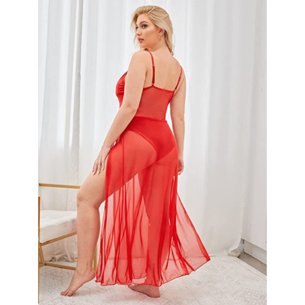 Fancyra Babydoll Lingerie Sheer Lace Chemise Mesh Sleepwear Maxi Dress Nightgowns For Women Free Size - Image 4