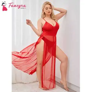 Fancyra Babydoll Lingerie Sheer Lace Chemise Mesh Sleepwear Maxi Dress Nightgowns For Women Free Size