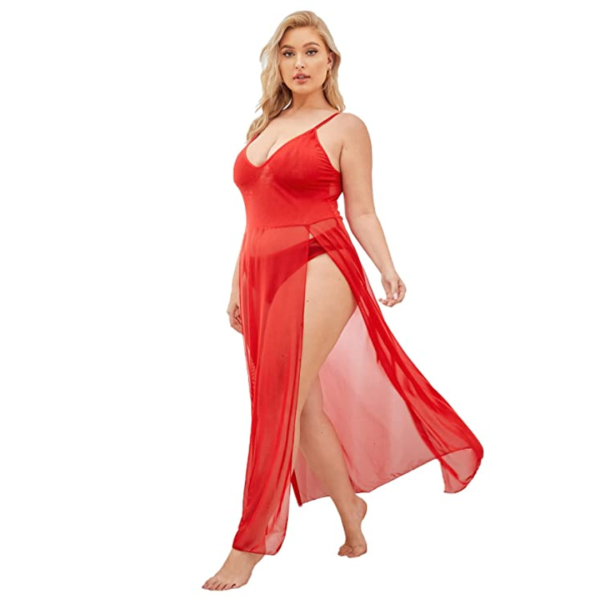 Fancyra Babydoll Lingerie Sheer Lace Chemise Mesh Sleepwear Maxi Dress Nightgowns For Women Free Size - Image 5