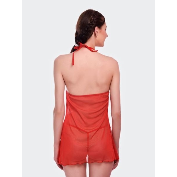 Fancyra Babydoll Net Lingerie Nightwear with G String Panty Free Size Red Color - Image 5