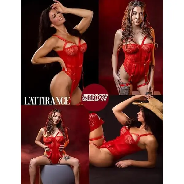 Fancyra Babydoll Nightwear Dress Laced Garter Teddy Bodysuit Lingerie For Women - Image 4