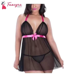 Fancyra Babydoll Nightwear Lingerie Set Above Knee Night Dress Free Size