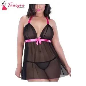 Fancyra Babydoll Nightwear Lingerie Set Above Knee Night Dress Free Size