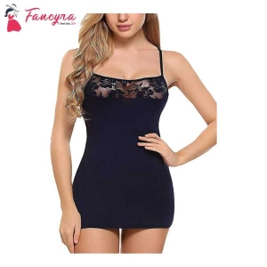 Fancyra Babydoll Nightwear Mesh And Lace Lingerie With G String Panty Free Size