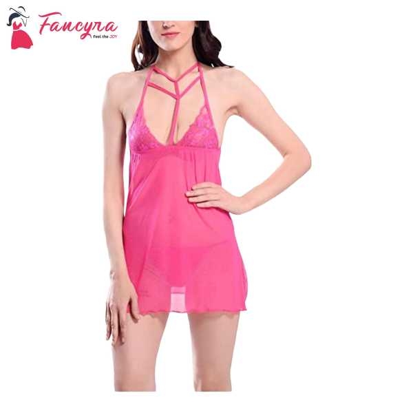 Fancyra Babydoll Nightwear Net Above Knee Lingerie With Panty Free Size - Image 2