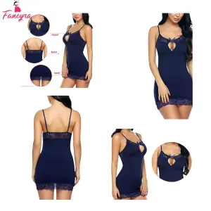 Fancyra Babydoll Sleepwear Lingerie Night Dress Lingerie With G string Panty Free Size Blue Color