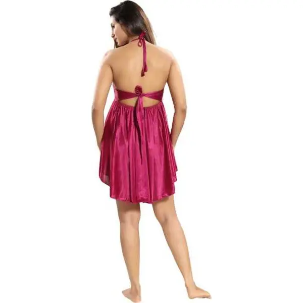 Fancyra Beautiful Satin Blend Babydoll Dress Free Size Pink Color - Image 5