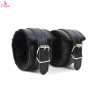 Fancyra Black Fur Lined Leather Adjustable Wrist Cuffs