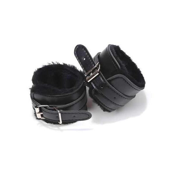 Fancyra Black Fur Lined Leather Adjustable Wrist Cuffs - Image 3