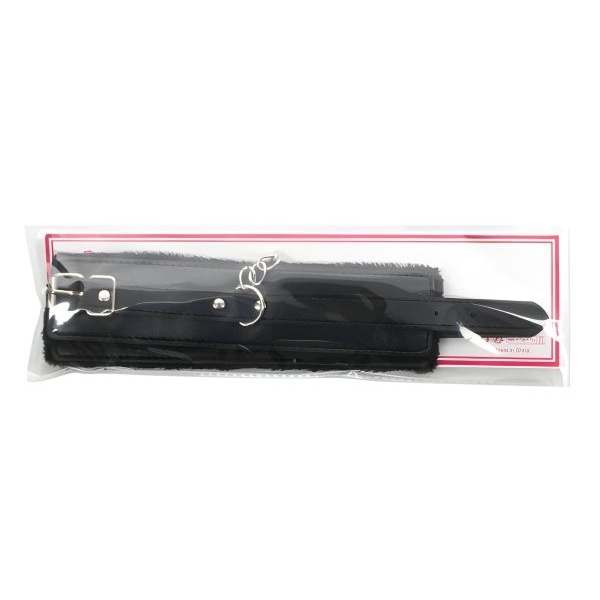 Fancyra Black Fur Lined Leather Adjustable Wrist Cuffs - Image 4