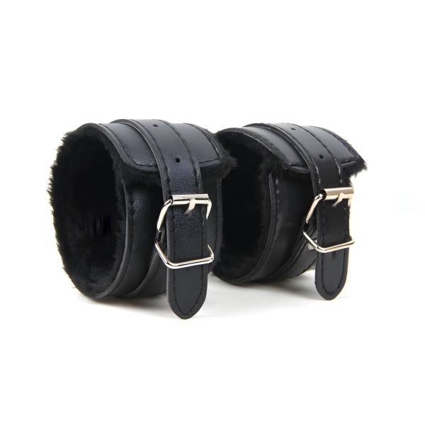 Fancyra Black Fur Lined Leather Adjustable Wrist Cuffs - Image 5
