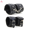 Fancyra Black Fur Lined Leather Adjustable Wrist Cuffs