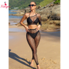 Fancyra Black Mesh Beach Cover Up Set Two Piece Swimwear Cover Up
