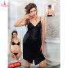 Fancyra Black Satin Women Lingerie Set - Two-Piece Babydoll and Bikini