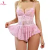 Fancyra Blush Petal Lace Babydoll Lace Bodysuit Lingerie for Women