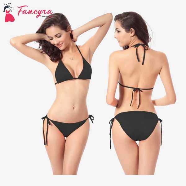 Fancyra Bra Panty Bikini Set For Women Free Size Black Color