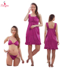 Fancyra Chic Pink Women Nightwear Set - Satin Babydoll Dress & Bikini Combo